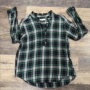 LOFT Plaid Shirt in Green, White and Pink